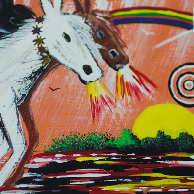 Ausdauer'. - Signierte surrealistische Malerei von Pferden aus Ghana