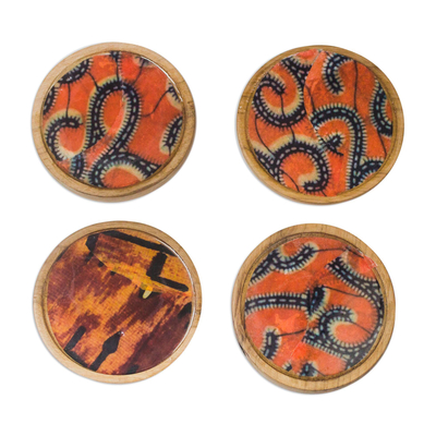 Orange and Blue Wood and Cotton Coasters (Set of 4)