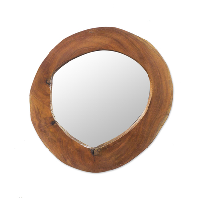 Espejo de pared de madera de caoba - Espejo de pared circular de madera de caoba natural de Ghana