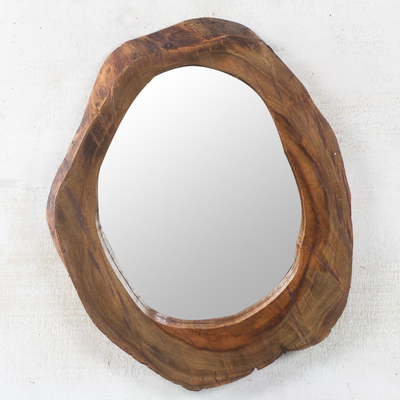 Mahogany wood wall mirror, 'Natural Form' - Oval Natural Mahogany Wood Wall Mirror from Ghana