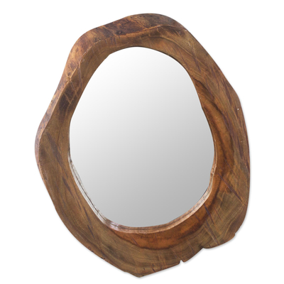 Mahogany wood wall mirror, 'Natural Form' - Oval Natural Mahogany Wood Wall Mirror from Ghana