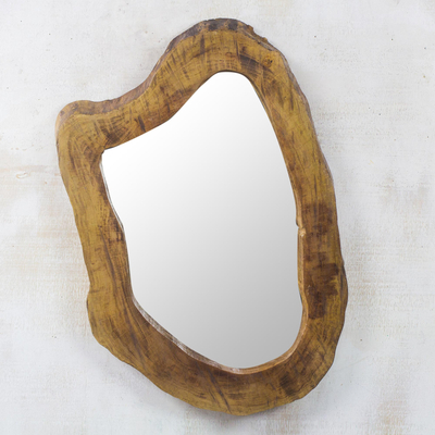 Mahogany wood wall mirror, 'Natural Contours' - Contoured Natural Mahogany Wood Wall Mirror from Ghana