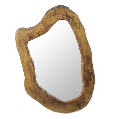 Mahogany wood wall mirror, 'Natural Contours' - Contoured Natural Mahogany Wood Wall Mirror from Ghana