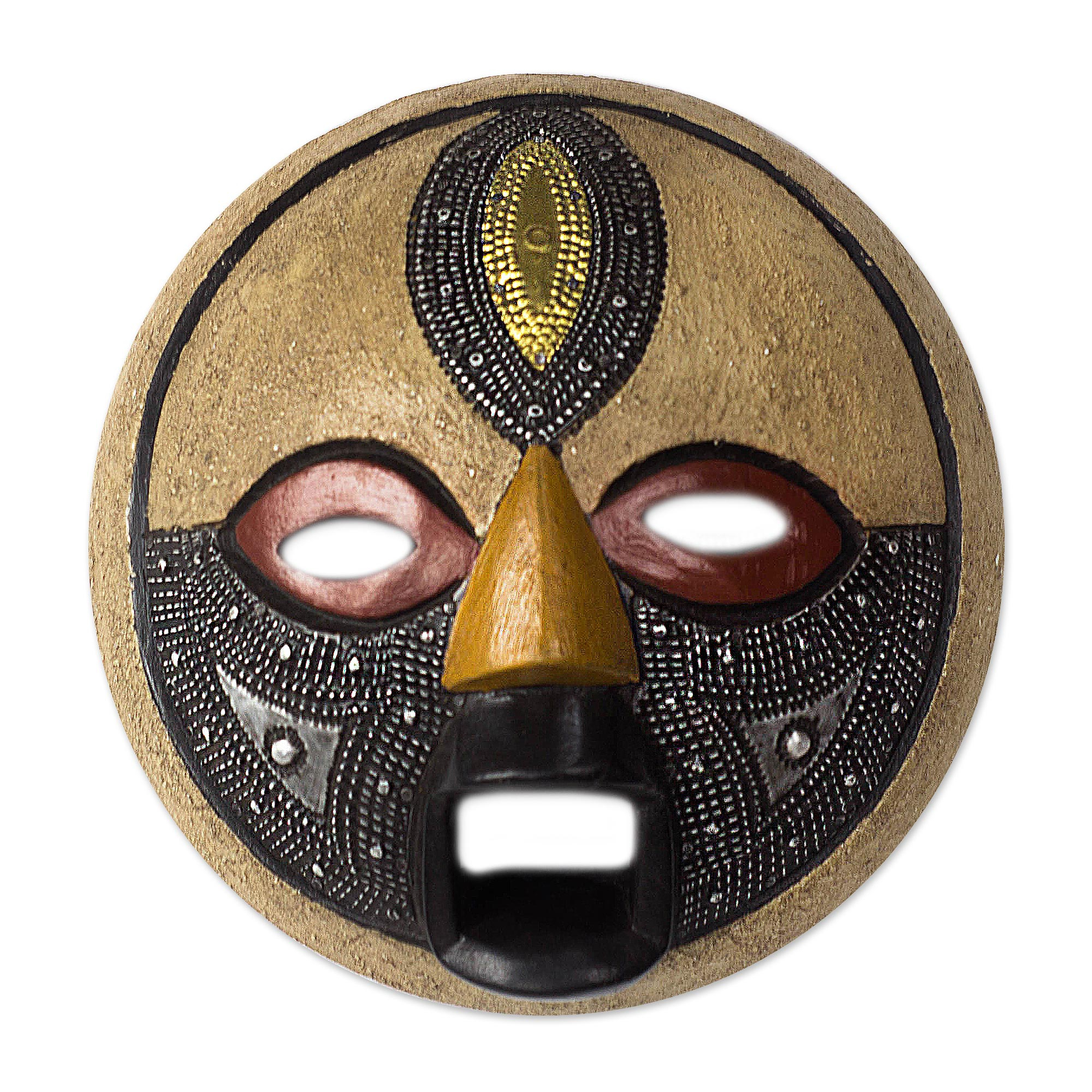 UNICEF Market | Round African Wood Mask with Brass and Aluminum Accents ...