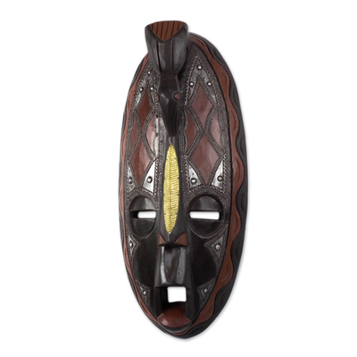 Afrikanische Holzmaske - Afrikanische Holzmaske mit Messing- und Aluminiumakzent aus Ghana