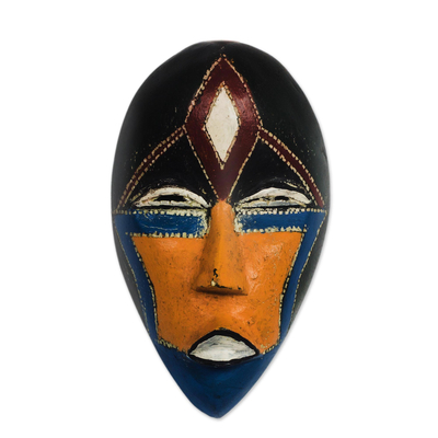 Diamond Motif Sese Wood African Mask from Ghana