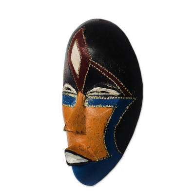 African wood mask, 'Beautiful Face' - Diamond Motif Sese Wood African Mask from Ghana