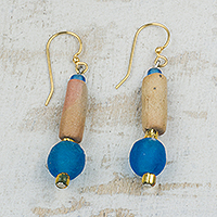 Ceramic and recycled glass beaded dangle earrings, 'Nynife Beauty' - Ceramic and Recycled Glass Dangle Earrings from Ghana