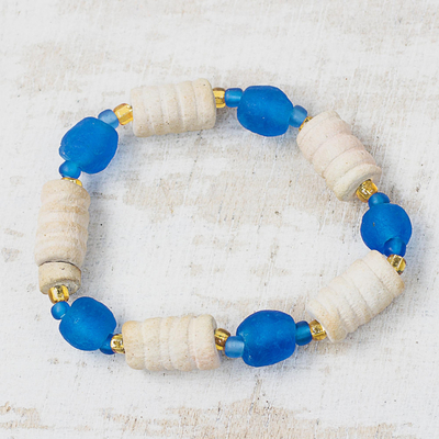 Ceramic and recycled glass beaded stretch bracelet, 'Nynife Beauty' - Ceramic and Recycled Glass Beaded Stretch Bracelet