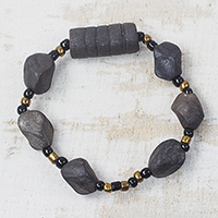 Ceramic and Recycled Plastic Beaded Stretch Bracelet,'Fascinating Rocks'