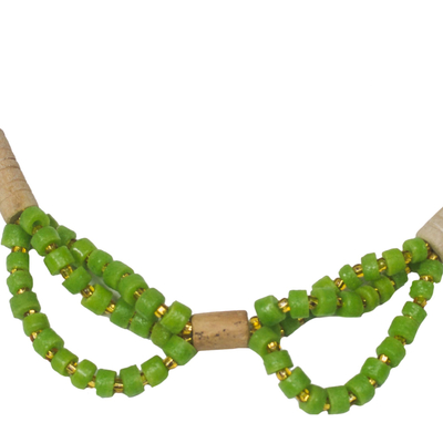 Recycled glass and ceramic beaded necklace, 'Green Dzigbordi' - Green Recycled Glass and Ceramic Beaded Necklace