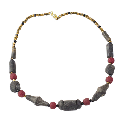 Handmade Black and Red Beaded Necklace