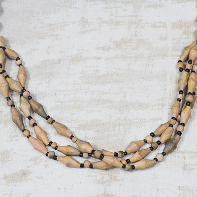 Ceramic and recycled plastic beaded necklace, 'Beautiful Lorlor Sakor' - Ceramic and Recycled Plastic Beaded Necklace
