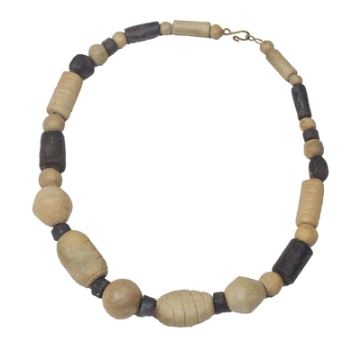 Ceramic beaded necklace, 'Kpormda Beauty' - Brown and Black Ceramic Beaded Necklace from Ghana