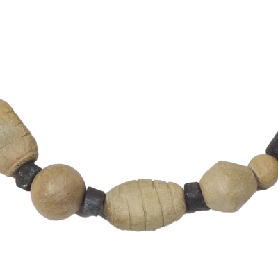 Ceramic beaded necklace, 'Kpormda Beauty' - Brown and Black Ceramic Beaded Necklace from Ghana