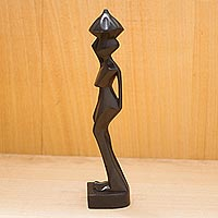 Escultura de madera - Escultura de madera de Sese de una mujer africana de Ghana