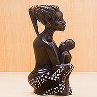 Wood sculpture, 'Nana Briwoa Tia' - Hand-Carved Wood Mother Sculpture in Black from Ghana