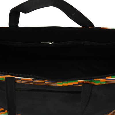 Cotton handbag, 'Kente Woman' - Kente Print Cotton Handle Handbag from Ghana