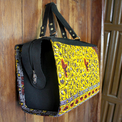 Bolso de mano con asa de algodón - Bolso de mano de algodón estampado hecho a mano en Ghana