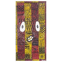'La máscara de nuestro padre' - Pintura abstracta roja y amarilla firmada de Ghana