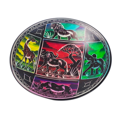 Soapstone decorative bowl, 'Life of Africa' - Animal-Themed Soapstone Decorative Bowl from Ghana