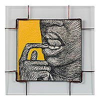 'Crave For' - Pintura enmarcada en vidrio de una boca en amarillo de Ghana