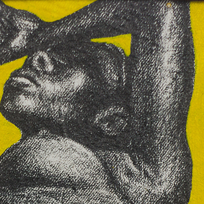 'Peaceful' - Glass Framed Artistic Nude Painting on Yellow from Ghana