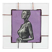 'Uprightness' - Pintura expresionista enmarcada en vidrio de una mujer en púrpura