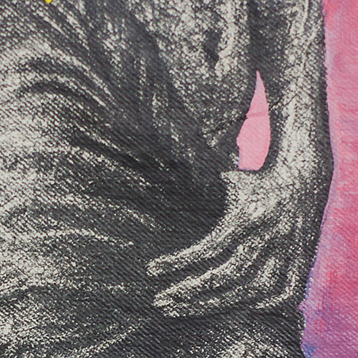 'Siehe'. - Glasgerahmte Malerei der Hüften einer Frau auf Rosa aus Ghana