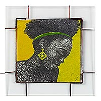 'Patience' - Glass Framed Expressionist Painting of a Woman on Yellow