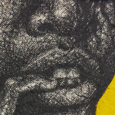 Gewissen – Glasgerahmte expressionistische Malerei einer Hand und Lippen