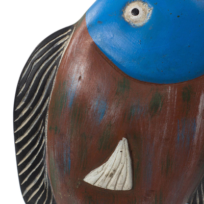 Wood sculpture, 'Opportunistic Fish' - Hand-Carved Rustic Sese Wood Fish Sculpture from Ghana