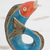 Holzskulptur „Fish Curl“ - Rustikale Fischskulptur aus Holz in Blau aus Ghana