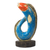 Wood sculpture,' Fish Curl' - Rustic Wood Fish Sculpture in Blue from Ghana