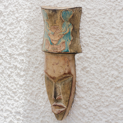 Máscara de madera africana - Máscara de madera africana envejecida fabricada en Ghana