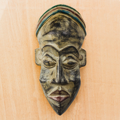 Afrikanische Holzmaske - Afrikanische Holzmaske mit Distressed-Finish aus Ghana