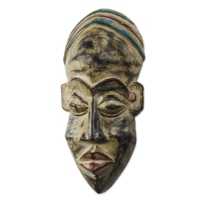 African wood mask, 'Honest Face' - African Wood Mask with a Distressed Finish from Ghana