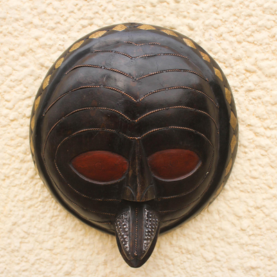 Afrikanische Holzmaske - Afrikanische Holzmaske mit Akzenten aus Kupfer, Messing und Aluminium