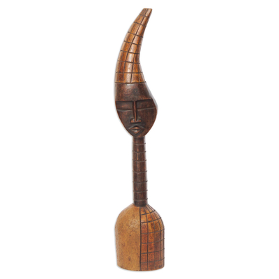 Wood sculpture, 'Sky Man' - Abstract Sese Wood Sculpture from Ghana