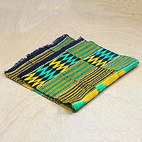 Rayon and cotton blend kente shawl, 'Pride of Africa' - Zigzag Pattern Rayon and Cotton Blend Kente Shawl from Ghana