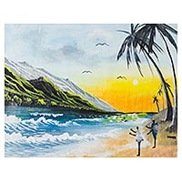 'The Soul Happiness' - Signed Beach Cottage Painting by a Ghanaian Artist