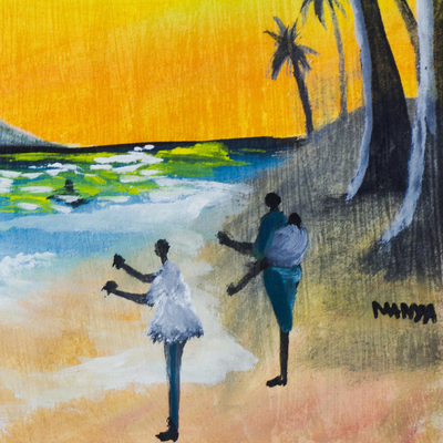 Signed Beach Cottage Painting By A Ghanaian Artist The Soul