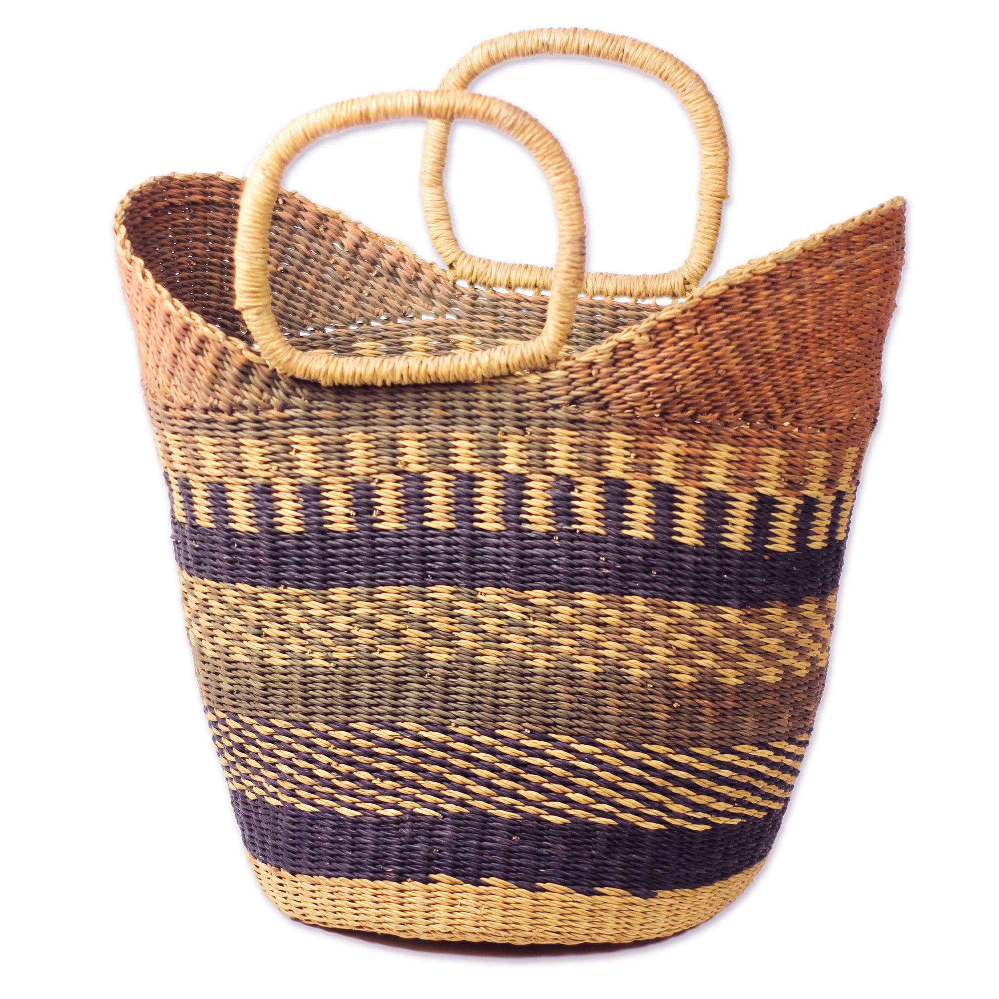 Patterned Handwoven Raffia Basket from Ghana Home Delight NOVICA