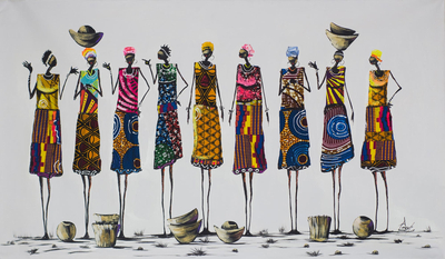 'Konfrontation' (2018) - Signierte kulturell-expressionistische Malerei aus Ghana (2018)