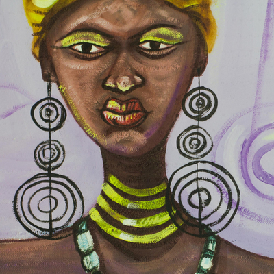„Tugendhafte Frau I“. - Signiertes expressionistisches Gemälde einer afrikanischen Frau aus Ghana