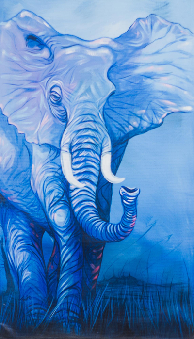 'Strength' - Signed Expressionist Painting of an Elephant in Blue
