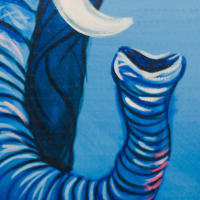 'Fuerza' - Pintura expresionista firmada de un elefante en azul