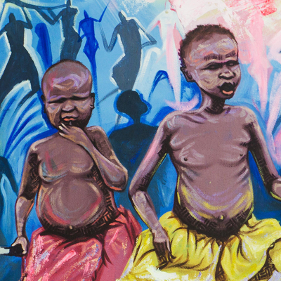 'Inspiración' - Pintura expresionista firmada de niños de Ghana