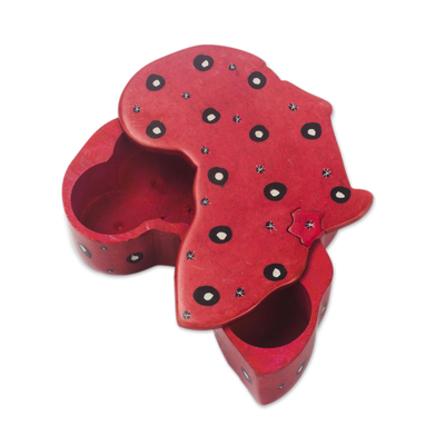 Africa-Shaped Soapstone Decorative Box in Red from Ghana