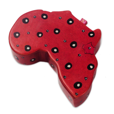Soapstone decorative box, 'Red Africa' - Africa-Shaped Soapstone Decorative Box in Red from Ghana